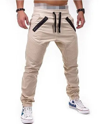 Men's Pencil Pants Thigh Stripes Drawstring Elastic Waist
