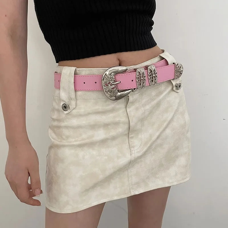 Belt Vintage Cross Carved Needle Buckle Punk Rock Style