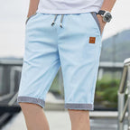 Bermuda Cargo Shorts Casual Summer Elastic Waist Knee-Length Pants