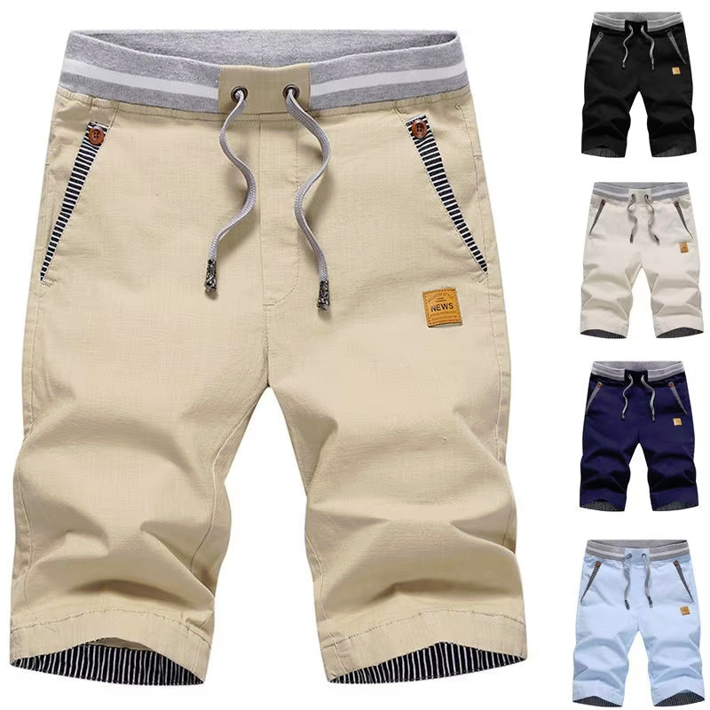 Bermuda Cargo Shorts Casual Summer Elastic Waist Knee-Length Pants
