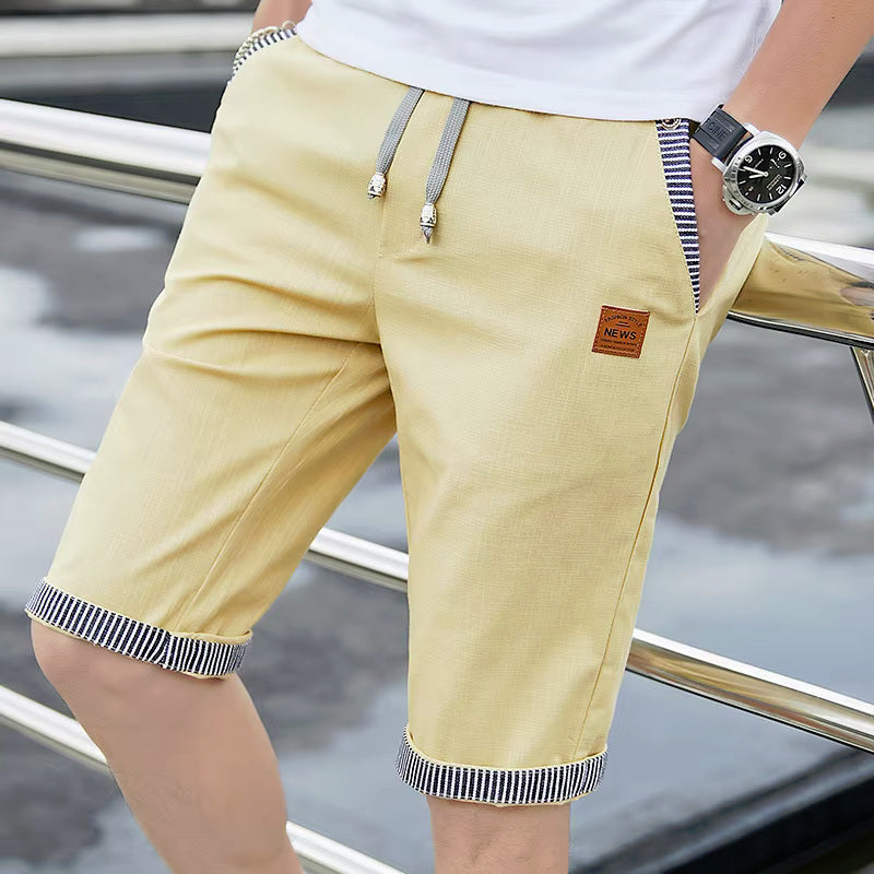 Bermuda Cargo Shorts Casual Summer Elastic Waist Knee-Length Pants