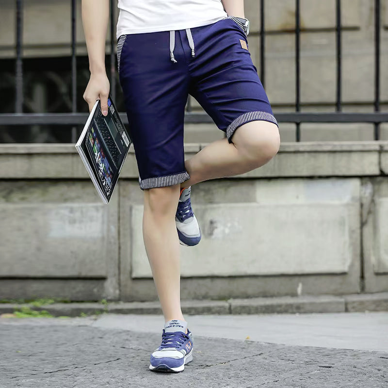 Bermuda Cargo Shorts Casual Summer Elastic Waist Knee-Length Pants