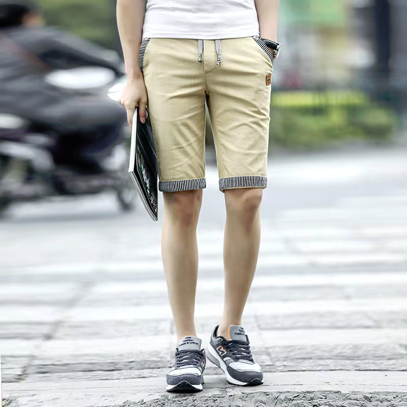 Bermuda Cargo Shorts Casual Summer Elastic Waist Knee-Length Pants