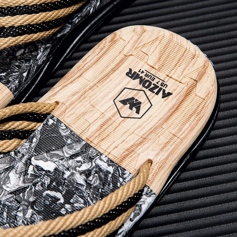 Japanese Wood Grain Flip Flops Summer Beach Thongs