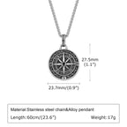 Vintage Compass Nordic Pendant Necklace - Stainless Steel Chain Alloy Charm