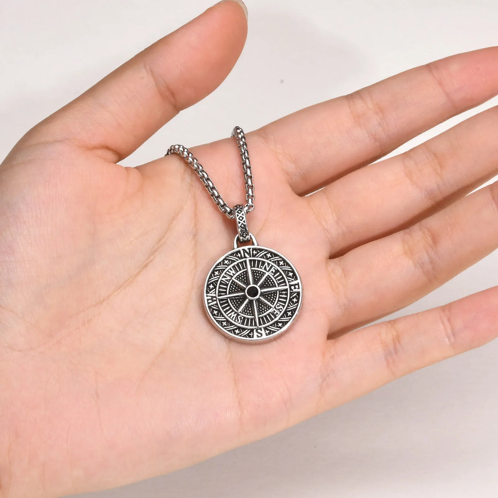 Vintage Compass Nordic Pendant Necklace - Stainless Steel Chain Alloy Charm