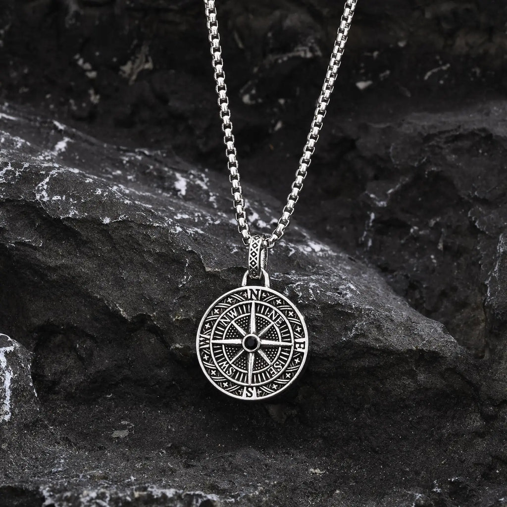 Vintage Compass Nordic Pendant Necklace - Stainless Steel Chain Alloy Charm