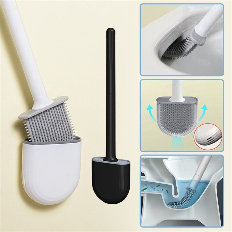 Flexible Silicone Toilet Brush - Floor or Wall Mounted