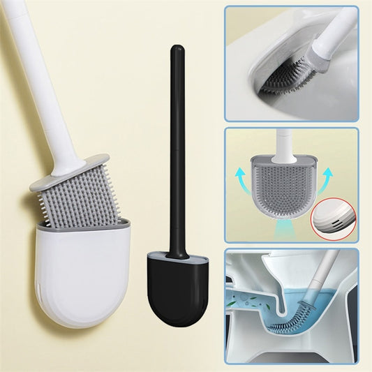 New Style Toilet Brush Set - Flexible Silicone Design Floor or Wall-Mounted