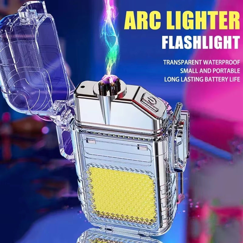 Arc Lighter With Torch Flashlight USB Rechargeable Outdoors Fire Starter Waterproof Windproof