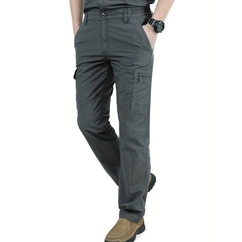 Cargo Pants With Large Zip And Flap Pockets Part Elastic Waist