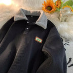 Corduroy Pullover With Sherpa Velvet Fleece Collar Warm Comfort Sweatshirt