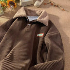 Corduroy Pullover With Sherpa Velvet Fleece Collar Warm Comfort Sweatshirt
