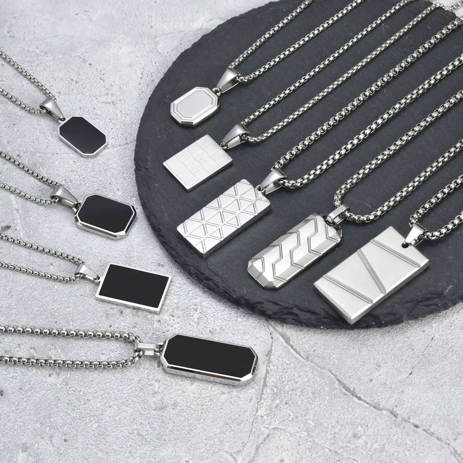 Dog Tag Pendant Necklaces Stainless Steel Military Style