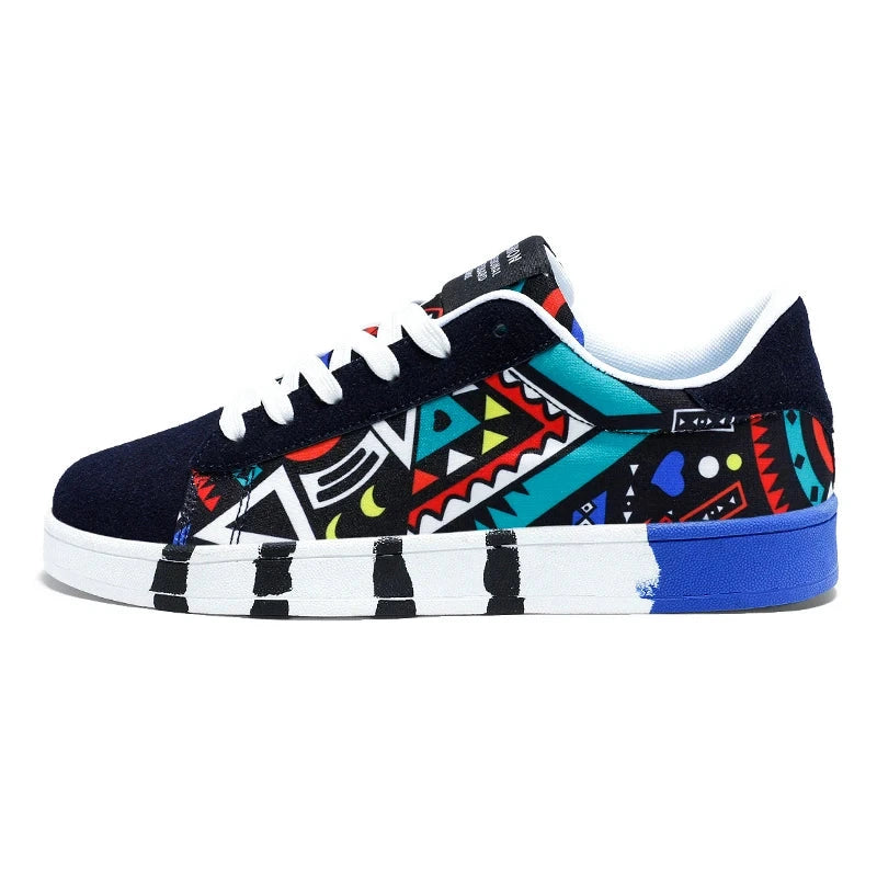 Geometric Canvas Sneakers Graffiti Print Skate Street Shoes