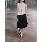 Women's Skirt Ruffled Hem Flowing Drapey Maxi