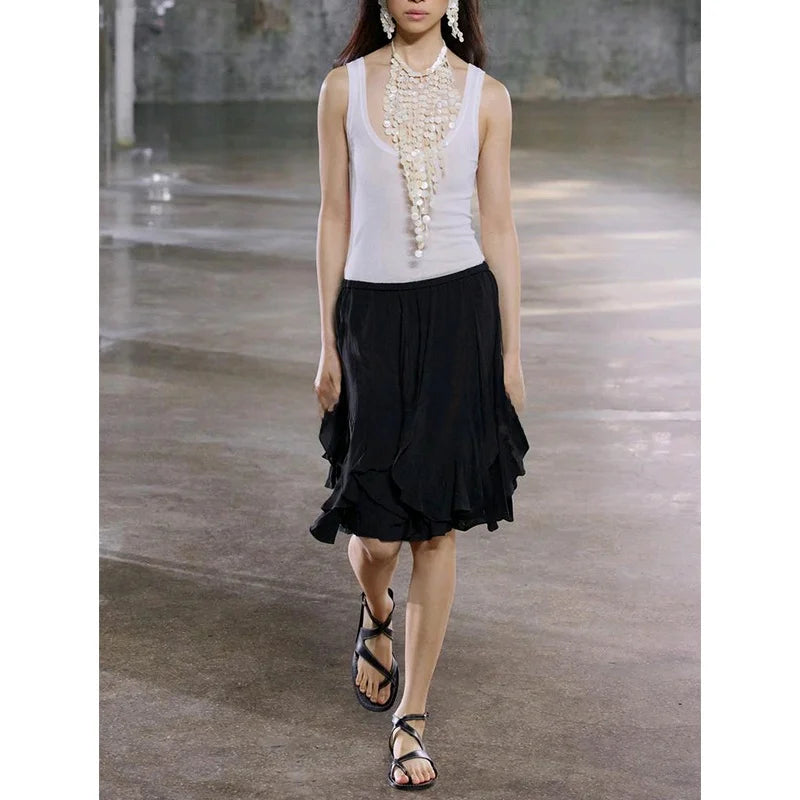 High Waist Ruffled Hem Skirt Women's