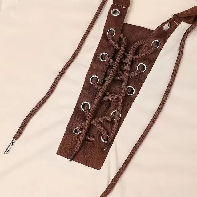 Lace Up Pleated Shoulders Seductive Pirate Hoodie With Elbow Patches