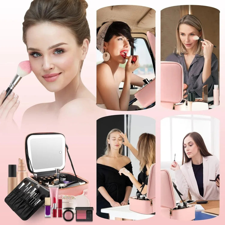 Deluxe Travel Makeup Bag Portable Cosmetics Two-Level Beauty Case with LED Mirror-Keep Melbourne Marvellous Official Store