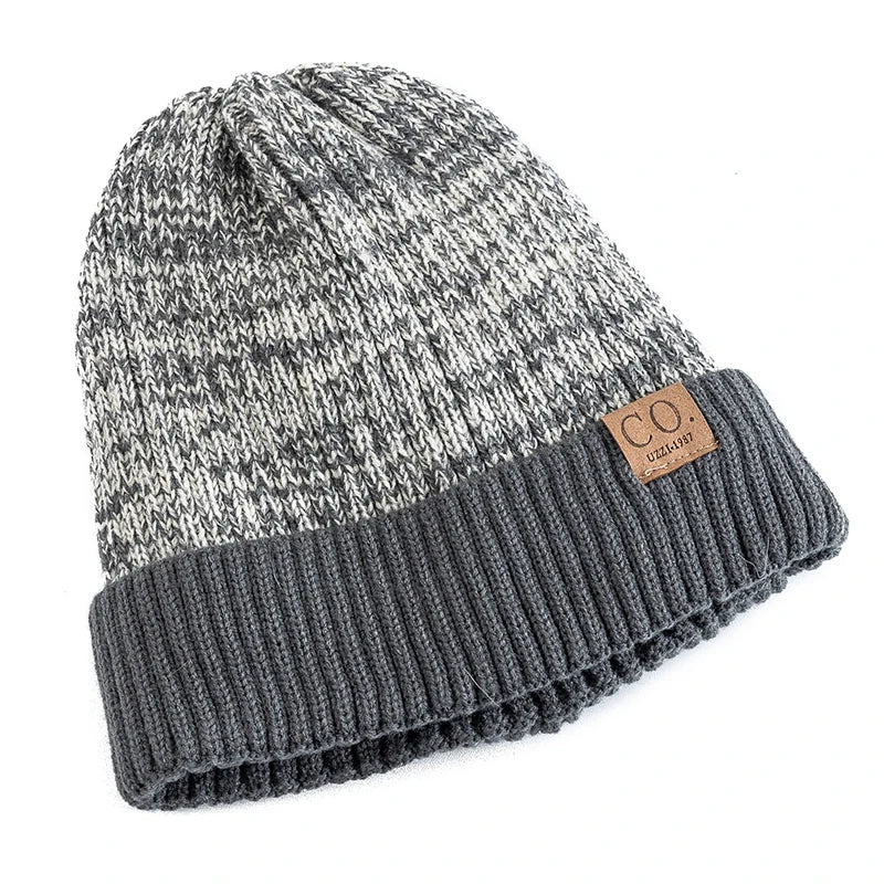 Knit Two-Tone Beanie | Warm Fur-Lined Folded-Brim Unisex Hat