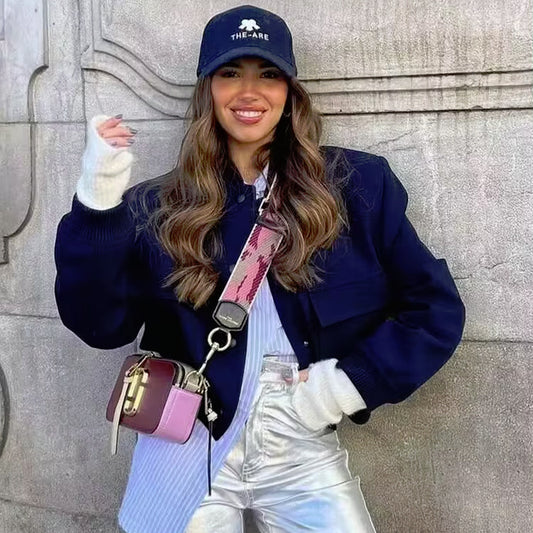 Bomber Jacket - Cropped Single-Breasted Classy Jacket Women's Wear