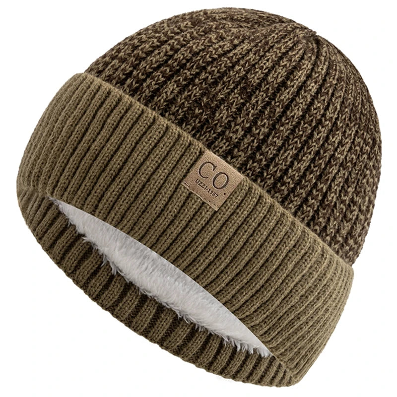 Knit Two-Tone Beanie | Warm Fur-Lined Folded-Brim Unisex Hat