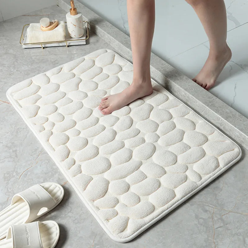 Cloud-Soft Non Slip Bath Mat Cobblestone Memory Foam Shower Rug
