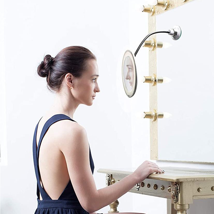 Makeup Face Mirror 10X Suction Cup Bathroom Shaving Flexible Vanity Light