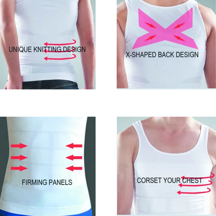 Compression Vest Men's Shapewear Slimming T-shirt Underwear Hide Beer Belly Look Skinny