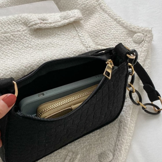 Felt Shoulder Women's Fashion Handbag Crescent Saddle Bag