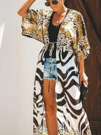 Bikini Cover Up Chiffon Beach Long Kimono Leopard Print