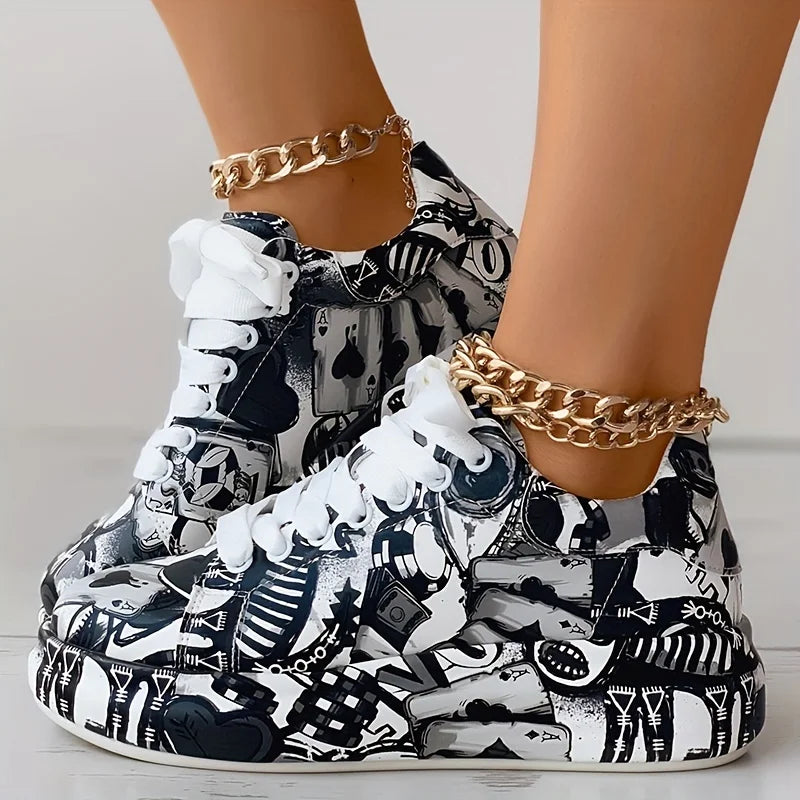 Women's Graffiti All Over Print Sneakers