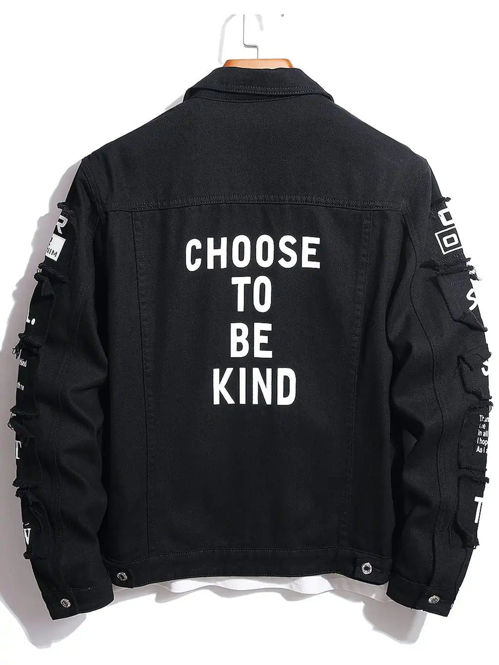 Denim Jeans Fashion Jacket With Patches Choose To Be Kind
