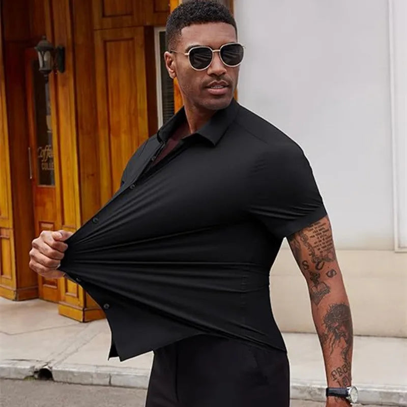 Wrinkle Free Stretchy Business Shirt Men's Short Sleeve