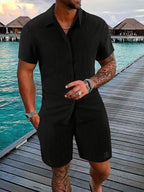 Men Casual Short Sleeve Shirt & Shorts 2pcs Combo Set Summer