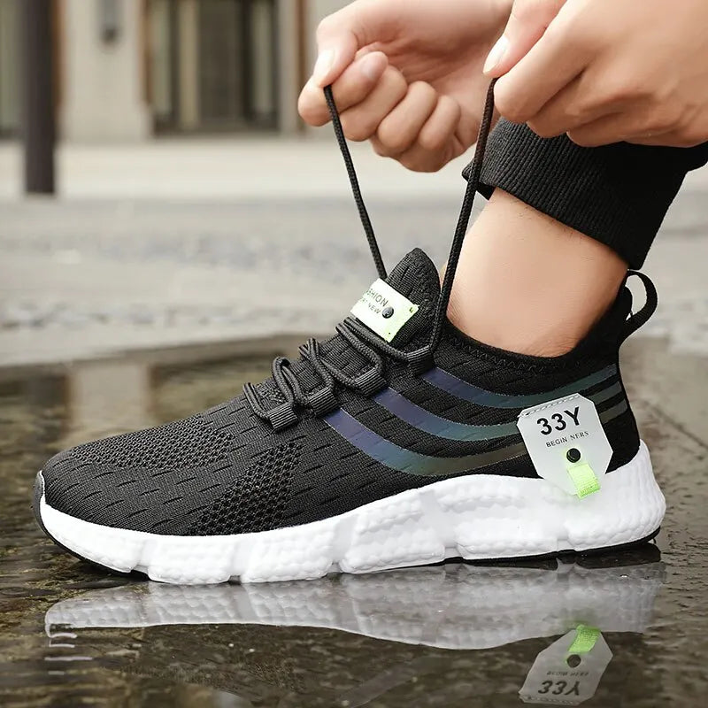 Pull On Air Mesh Sneakers Elastic Laces Slip On Sport Shoes