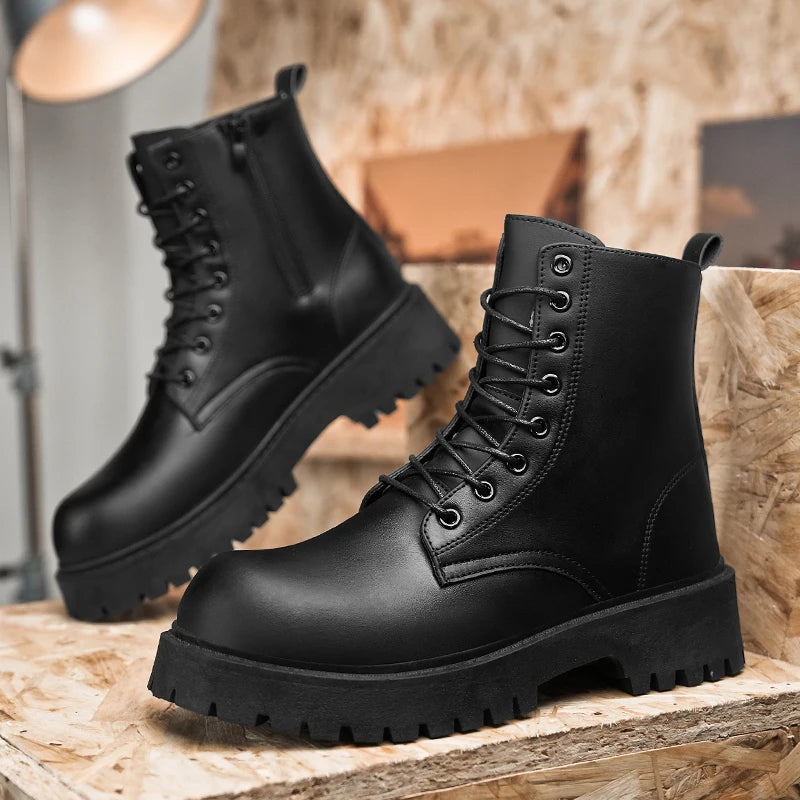 High Top Leather Chunky Boots