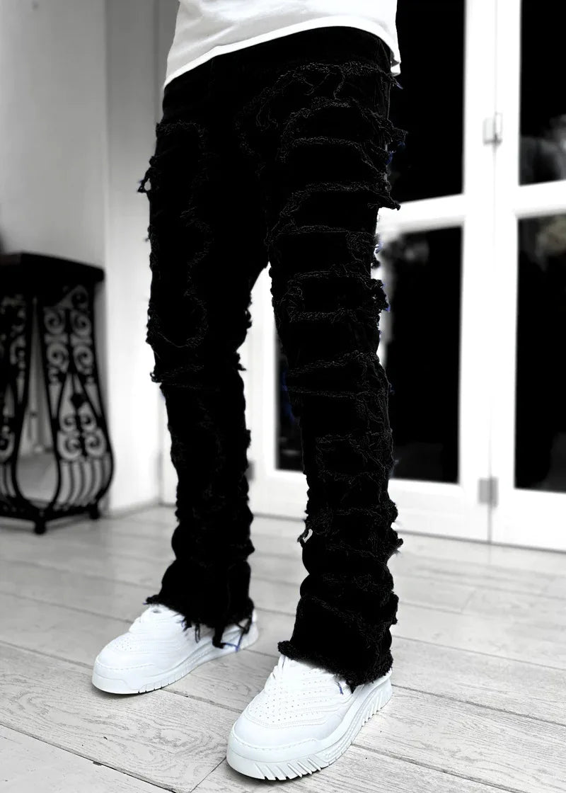 Distressed Denim Jeans Heavy Frayed Ripped Street Style
