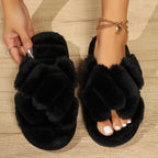 Women's Fluffy Leopard Slippers Indoor Classic Slip Ons Flats