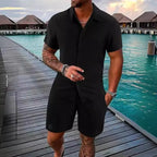Men Casual Short Sleeve Shirt & Shorts 2pcs Combo Set Summer