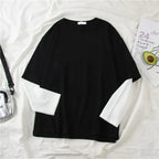 Double Layer Striped Long Sleeve Baggy T-shirt