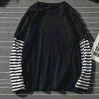 Double Layer Striped Long Sleeve Baggy T-shirt