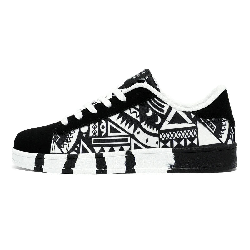 Geometric Canvas Sneakers Graffiti Print Skate Street Shoes