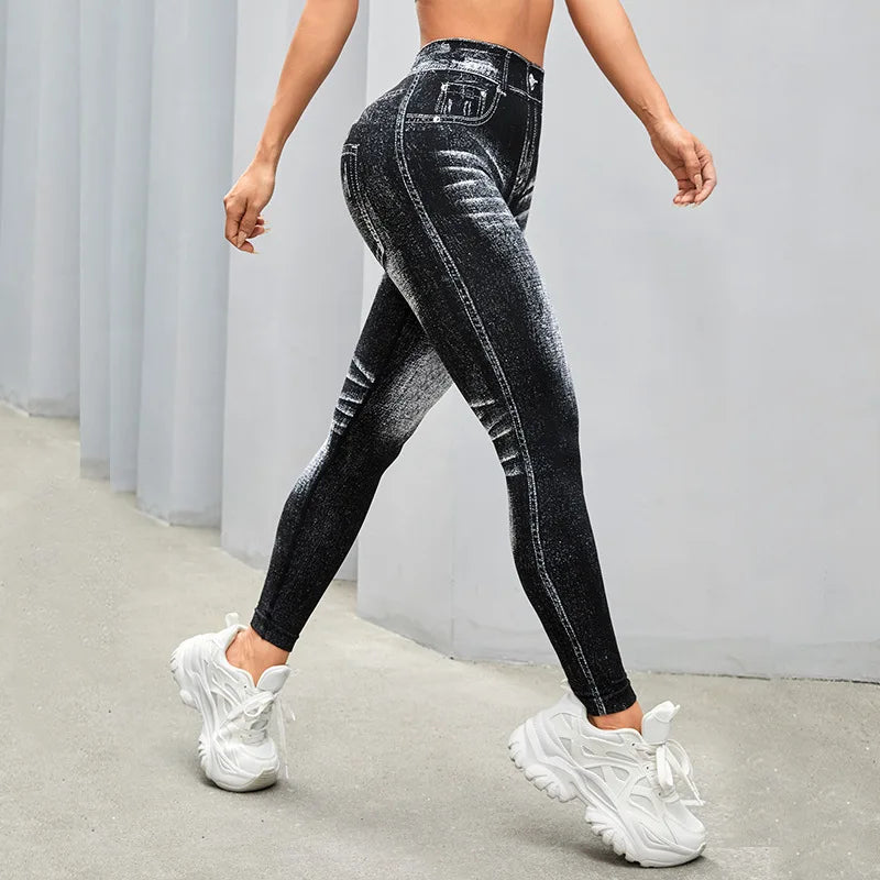 Yoga Leggings Faux Jeans Seamless Tights