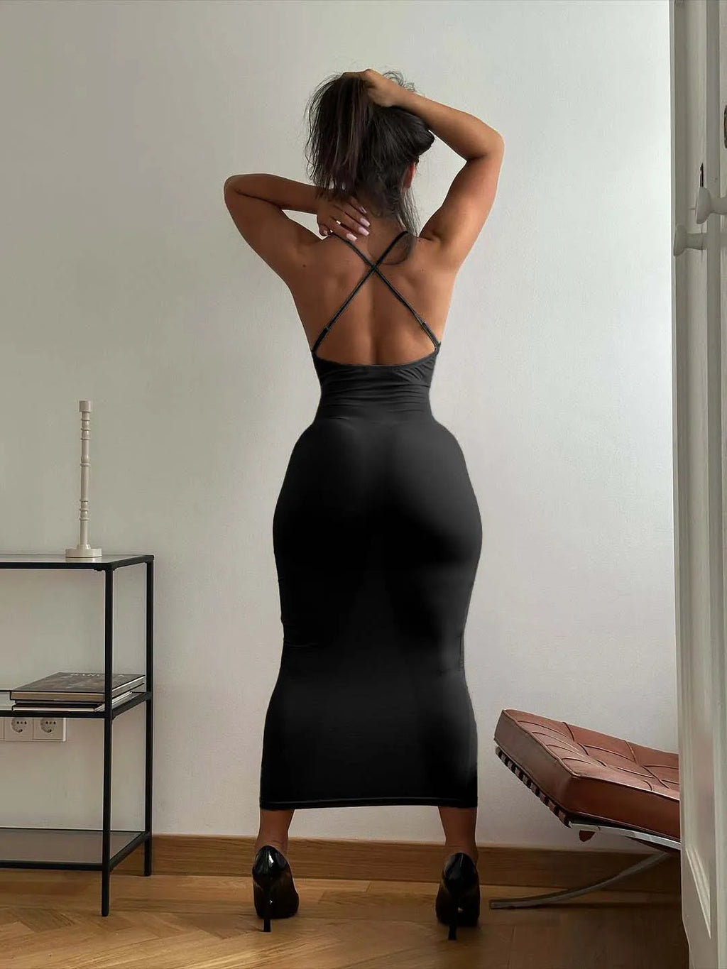 Women’s Stretchy Bodycon Backless Dress – Crisscross Straps Curve‑Hugging Fit