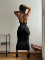 Women’s Stretchy Bodycon Backless Dress – Crisscross Straps Curve‑Hugging Fit