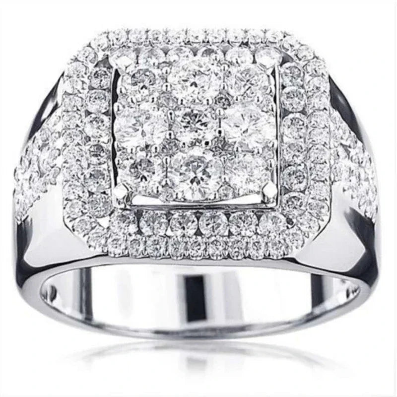 Diamond Encrusted Bling Ring Iced Out Chunky Hip Hop High-Shine