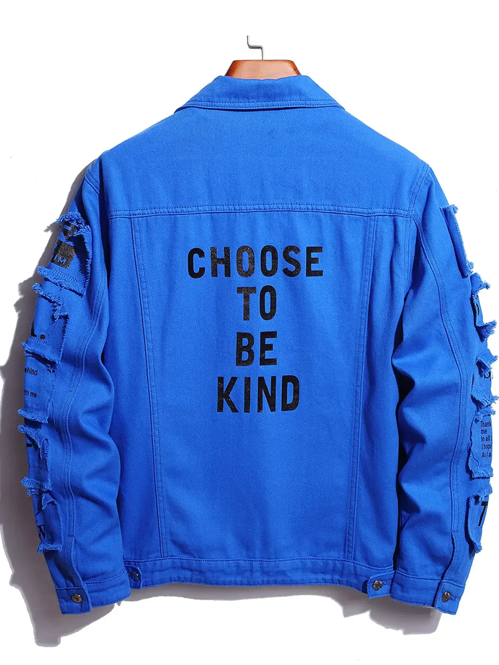 Denim Jeans Fashion Jacket With Patches Choose To Be Kind
