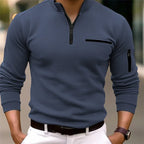 Quarter-Zip Pullover With Zipper Arm Long-Sleeve Polo Shirt