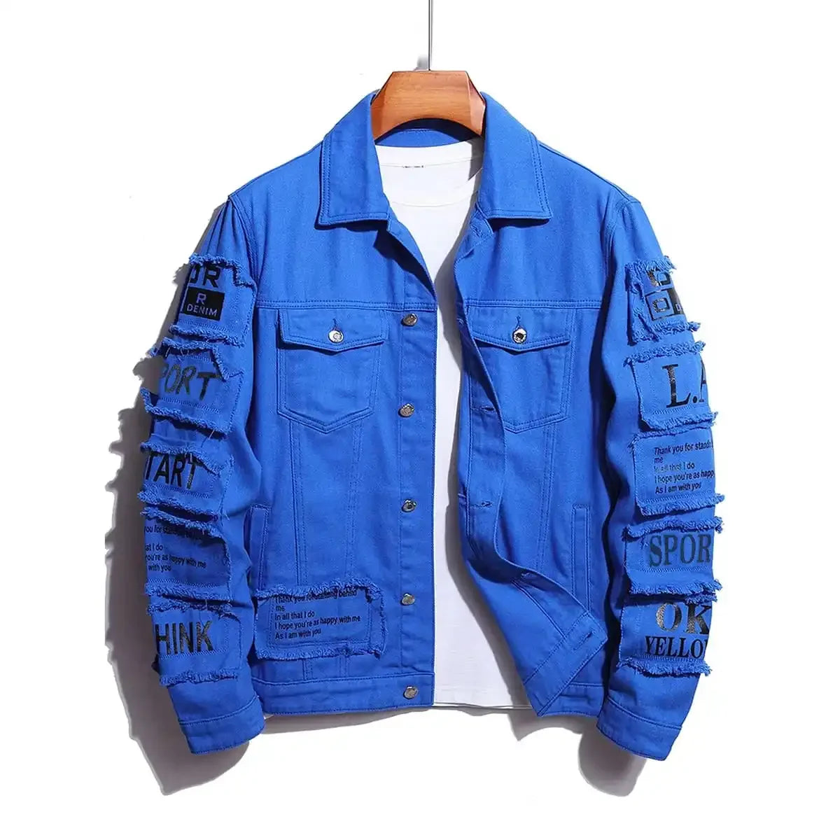 Denim Jeans Fashion Jacket With Patches Choose To Be Kind